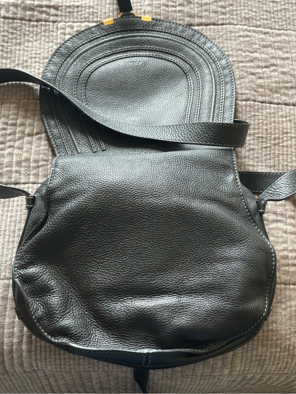 Chloe Black Leather Curved Saddle Crossbody with Gold Accents - Picture 7 of 10